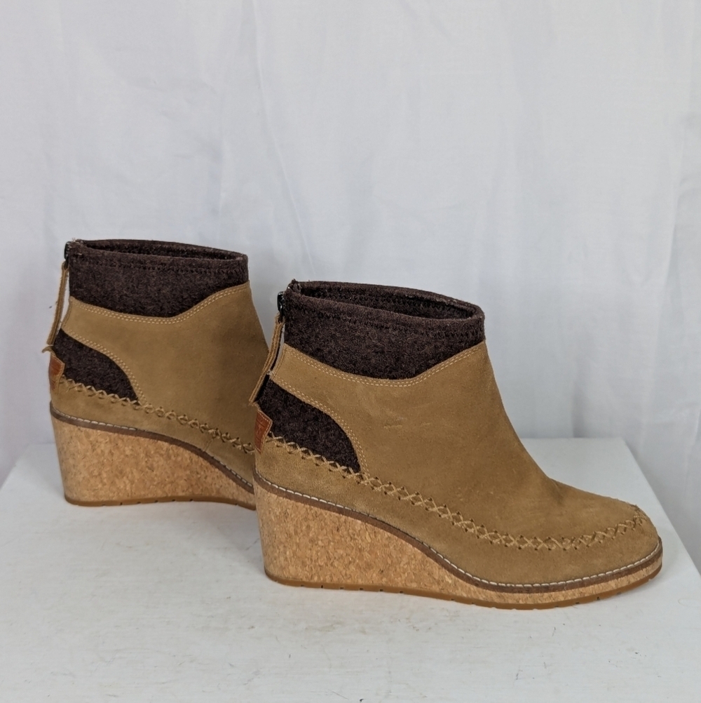 Pendleton Arago Suede Leather Cork Wedge Ankle Booties Boots - Picture 2 of 8